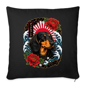 Dackel im japanischen Irezumi Tattoo Stil - Sofakissenbezug 45 x 45 cm - Schwarz - Vorne