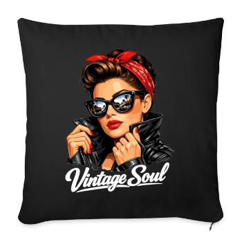 Soul Vintage – Un design stylé de pin-up rockabilly - Housse de coussin décorative 45 x 45 cm - noir - Devant
