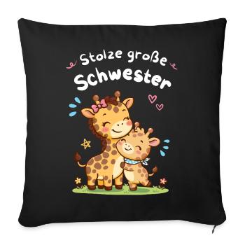Stolze große Schwester Giraffe – Kleiner Bruder - Sofakissenbezug 45 x 45 cm - Schwarz - Vorne