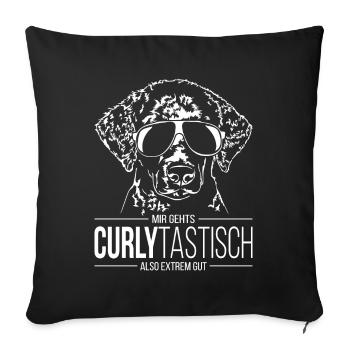 CURLYTASTISCH Curly Coated Retriever Hundespruch - Sofakissenbezug 45 x 45 cm - Schwarz - Vorne
