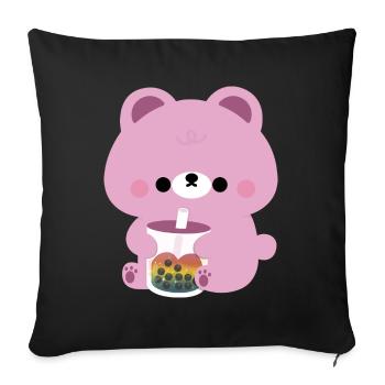 Pink Boba Bear - Sofa pillowcase 17,3'' x 17,3'' (45 x 45 cm) - black - Front