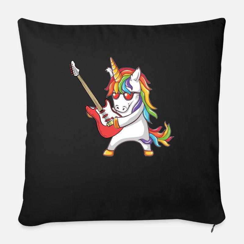 Einhorn mit E-Gitarre - Sofakissenbezug 45 x 45 cm - Schwarz