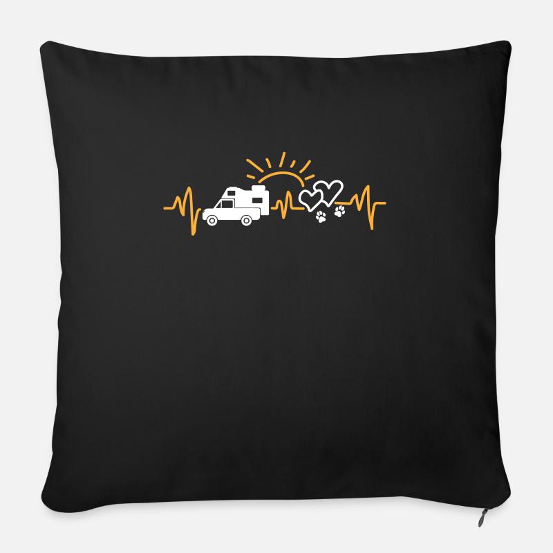 Pickup Wohnkabine Camping Herzschlag mit Hund - Sofakissenbezug 45 x 45 cm - Schwarz