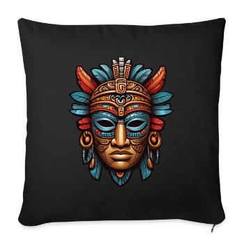 Kunstvolle geschnitzte Azteken, Maya, Inka Maske - Sofakissenbezug 45 x 45 cm - Schwarz - Vorne