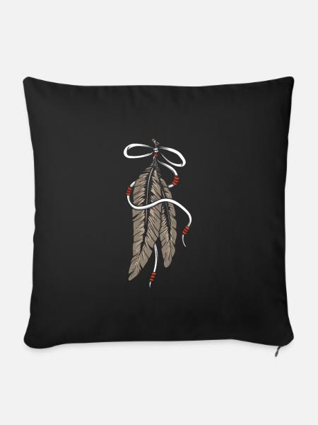 Bijoux en plumes Bijoux indiens attrape-rêves plumes - Housse de coussin décorative 45 x 45 cm - noir