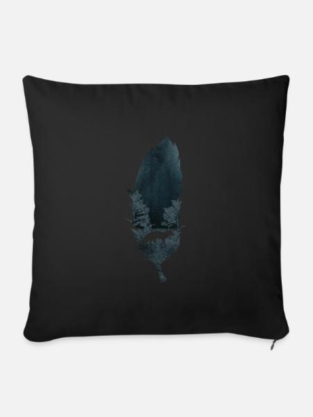 Feder mit Wolf Silhouette Federschmuck Indianer - Sofakissenbezug 45 x 45 cm - Schwarz