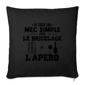 Mec simple aime le bricolage et l'apéro mécano - Housse de coussin décorative 45 x 45 cm - noir - Devant