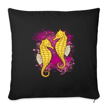 Two seahorses on colorful splashes of color - Sofa pillowcase 17,3'' x 17,3'' (45 x 45 cm) - black - Front