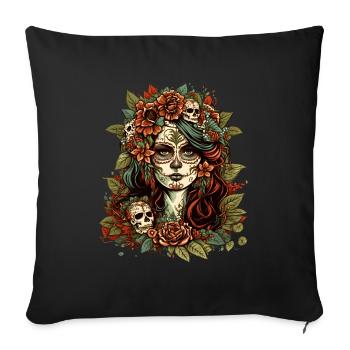 Tag der Toten Sugar Skull Totenschädel Catrina - Sofakissenbezug 45 x 45 cm - Schwarz - Vorne