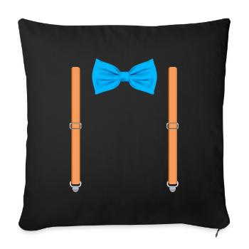 Drôle de nœud papillon bleu avec bretelles orange parfait - Housse de coussin décorative 45 x 45 cm - noir - Devant
