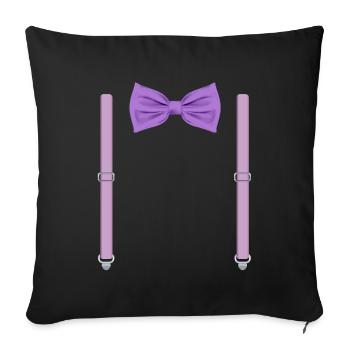 Drôle de nœud papillon violet avec bretelles parfaites - Housse de coussin décorative 45 x 45 cm - noir - Devant