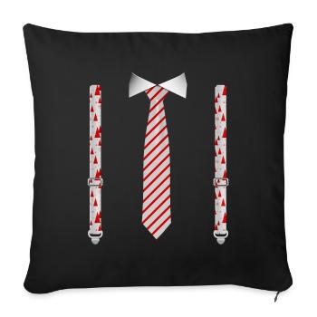 Cravate de Noël festif et bretelles drôle de Noël - Housse de coussin décorative 45 x 45 cm - noir - Devant