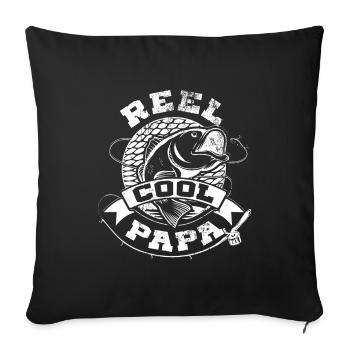 Bobine Cool Papa drôle de pêche cadeau pour les grands-pères - Housse de coussin décorative 45 x 45 cm - noir - Devant