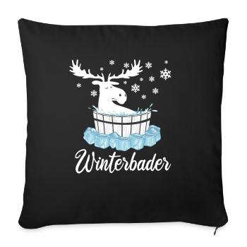 Elch Winterbader Eisbaden Eisbad Spruch - Sofakissenbezug 45 x 45 cm - Schwarz - Vorne