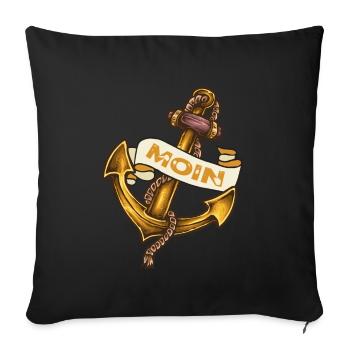 Anker Sabbel Moin Spacken Kapitän Ahoi Boot - Sofakissenbezug 45 x 45 cm - Schwarz - Vorne
