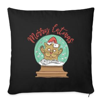 Merry Catmas - Christmas, Cat in Snow Globe - Sofa pillowcase 17,3'' x 17,3'' (45 x 45 cm) - black - Front