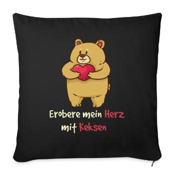 Teddy conquer my heart with cookies Valentine's Day - Sofa pillowcase 17,3'' x 17,3'' (45 x 45 cm) - black - Front