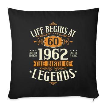 60e anniversaire né en 1962 Cadeau - Housse de coussin décorative 45 x 45 cm - noir - Devant