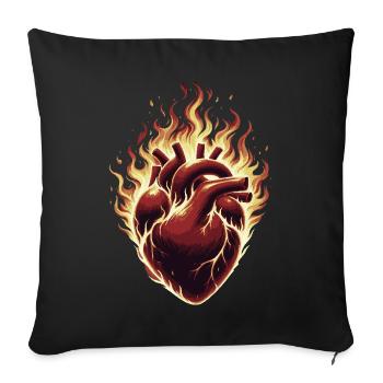 Brennendes Herz in Flammen - Sofakissenbezug 45 x 45 cm - Schwarz - Vorne