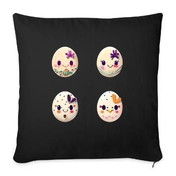 Bunte Eier zu Ostern bemalt - Sofakissenbezug 45 x 45 cm - Schwarz - Vorne