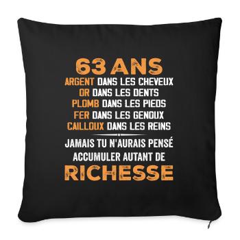 63 Ans Cadeau D'anniversaire Drôle Cadeau 63 ans - Housse de coussin décorative 45 x 45 cm - noir - Devant