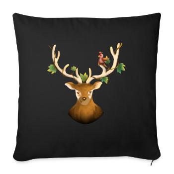 Hirsch oder Waldrentier mit Vogel und Efeu - Sofakissenbezug 45 x 45 cm - Schwarz - Vorne