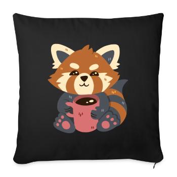 Panda roux au café - Housse de coussin décorative 45 x 45 cm - noir - Devant