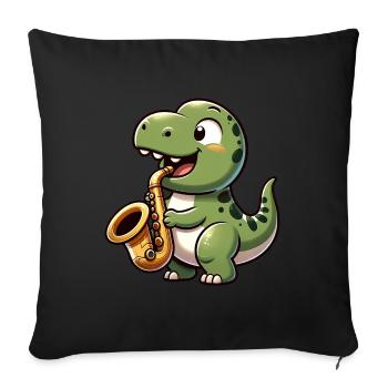 Dino T-Rex Saxophoniste Jazz Musique - Housse de coussin décorative 45 x 45 cm - noir - Devant