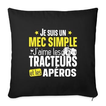 Tracteur Apéro Alcool Cadeau Vintage T-shirt Mug - Housse de coussin décorative 45 x 45 cm - noir - Devant