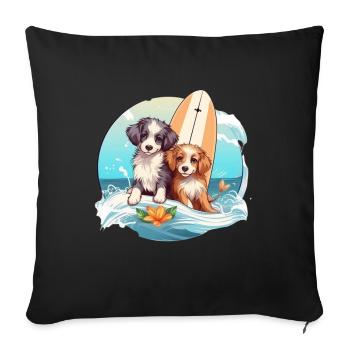 Two surfing dogs - Sofa pillowcase 17,3'' x 17,3'' (45 x 45 cm) - black - Front