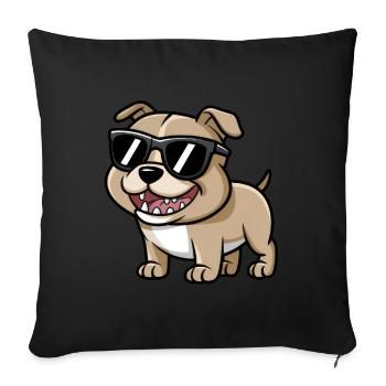 Chien bouledogue de dessin animé avec des lunettes de soleil - Housse de coussin décorative 45 x 45 cm - noir - Devant