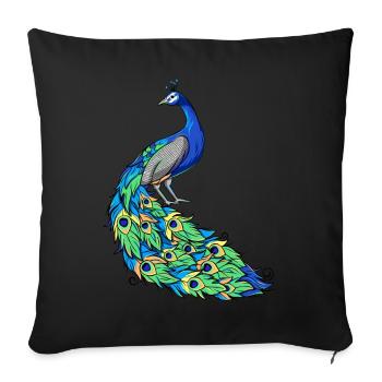 Oiseau plume de paon - Housse de coussin décorative 45 x 45 cm - noir - Devant