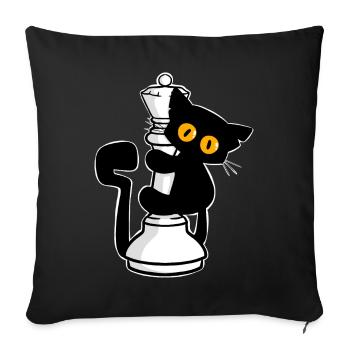 Chat noir mignon grimpant sur les dames contre les échecs - Housse de coussin décorative 45 x 45 cm - noir - Devant