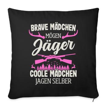 Jäger Mädchen Jagen Selber Hirsch Jagd Jägerin - Sofakissenbezug 45 x 45 cm - Schwarz - Vorne