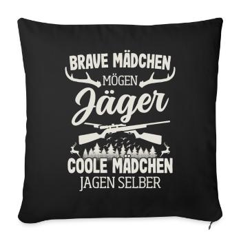 Jäger Mädchen Jagen Selber Hirsch Jagd Jägerin - Sofakissenbezug 45 x 45 cm - Schwarz - Vorne