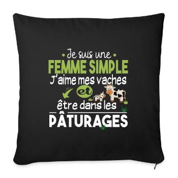 Vache Veau Animal Cadeau Femme Pâturage Fermière - Housse de coussin décorative 45 x 45 cm - noir - Devant
