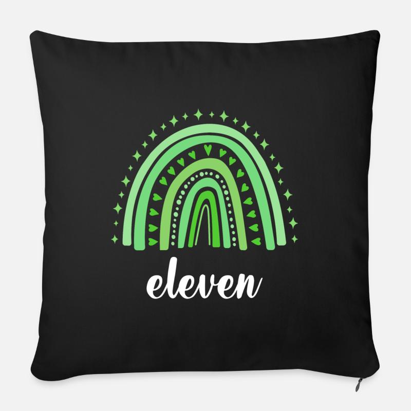 Green Rainbow Onze ans 11e anniversaire - Housse de coussin décorative 45 x 45 cm - noir