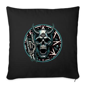 Skull with horns pentagram makes devil horns - Sofa pillowcase 17,3'' x 17,3'' (45 x 45 cm) - black - Front