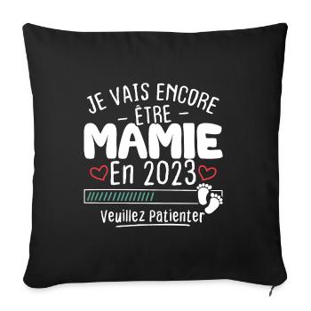 Mamie en 2023 / Cadeau future mamie 2023 - Housse de coussin décorative 45 x 45 cm - noir - Devant