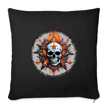 Flammes de crâne et de pentagramme en cercle - Housse de coussin décorative 45 x 45 cm - noir - Devant