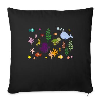 animaux marins - sous l’eau - Housse de coussin décorative 45 x 45 cm - noir - Devant