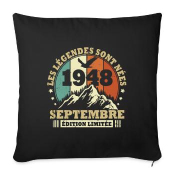 Vintage septembre 1948 vintage cadeau anniversaire - Housse de coussin décorative 45 x 45 cm - noir - Devant