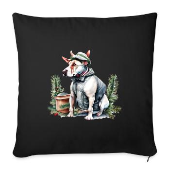 Englischer Bullterrier mit Weihnachtsmannmütze - Sofakissenbezug 45 x 45 cm - Schwarz - Vorne