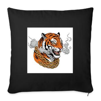 Smoking Tiger with Gold Chain - Comic Vibes - Sofa pillowcase 17,3'' x 17,3'' (45 x 45 cm) - black - Front