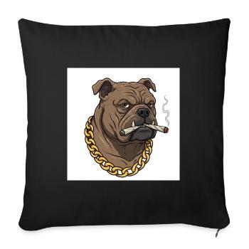 Drôle de chien avec chaîne en or et cigarette - Housse de coussin décorative 45 x 45 cm - noir - Devant