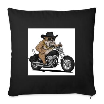 Le chien motard cool avec moto et lunettes de soleil - Housse de coussin décorative 45 x 45 cm - noir - Devant