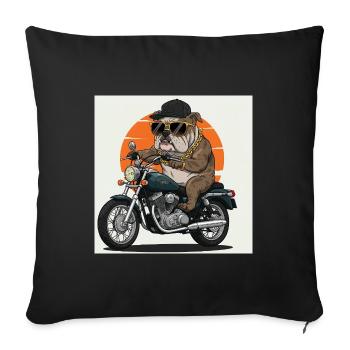 Le chien motard cool avec moto et lunettes de soleil - Housse de coussin décorative 45 x 45 cm - noir - Devant