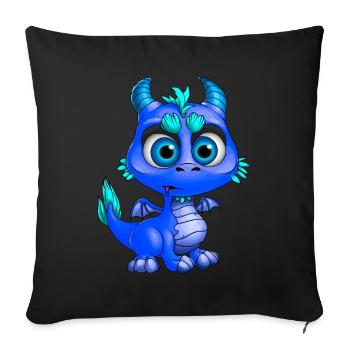 Baby Dragon Blue | Cute blue baby dragon - Sofa pillowcase 17,3'' x 17,3'' (45 x 45 cm) - black - Front