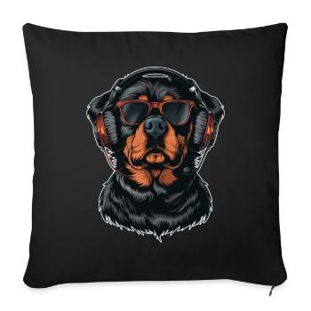 Rottweiler Lunettes de soleil Casque Chiens Chien - Housse de coussin décorative 45 x 45 cm - noir - Devant