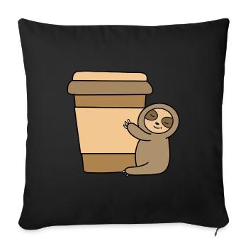 Coffee Sloth. - Sofa pillowcase 17,3'' x 17,3'' (45 x 45 cm) - black - Front